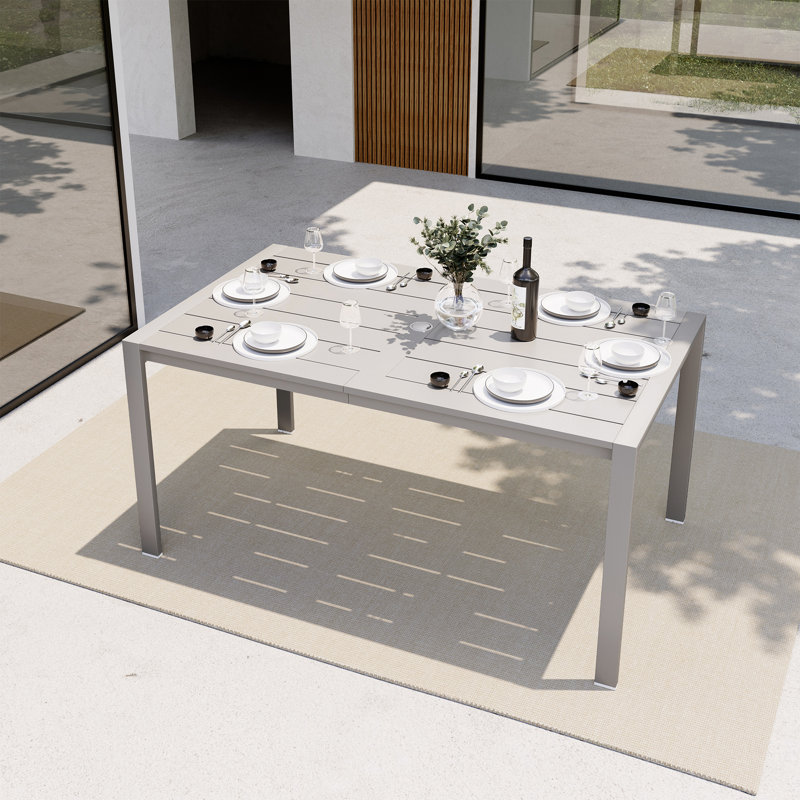6-Person Light Gray Aluminum Patio Dining Table