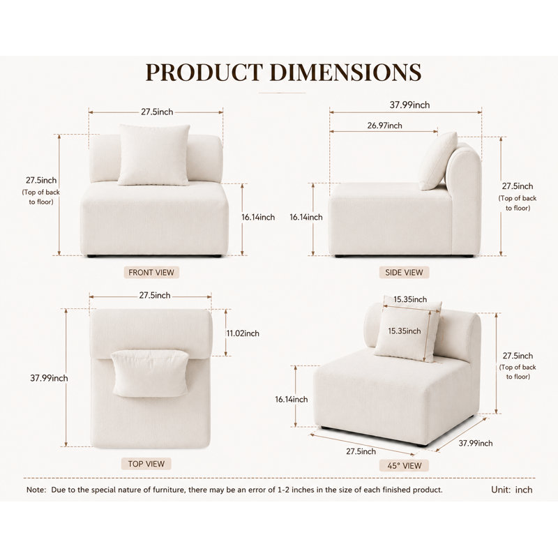 Oversized Modular Sectional Sofa  - Armress Chair
