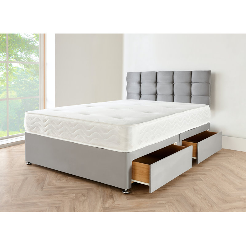 Conorich Upholstered Divan Bed with Mattress, Grey Linen, 160 x 220cm