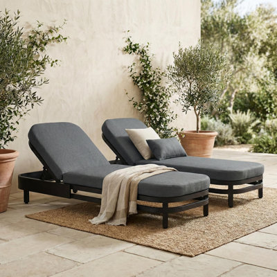 Outdoor Chaise Lounge Set Of 2, 5-Level Adjustable Backrest, Aluminum, Contemporary, Poolside, Patio