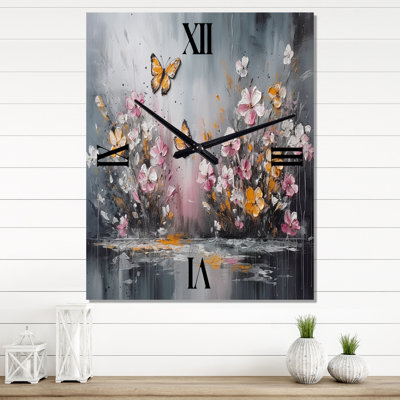 Horloge murale moderne avec fleurs et papillons II