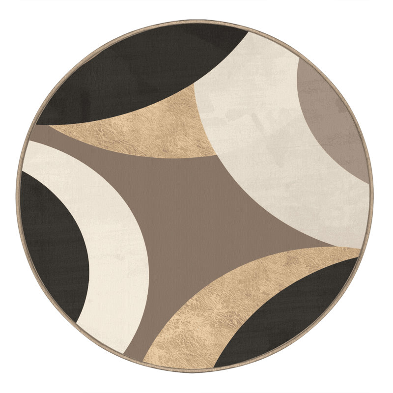 Soft Plush Ealey Art Deco Arc Area Rug in Gray – Beige Binding, 6' Square