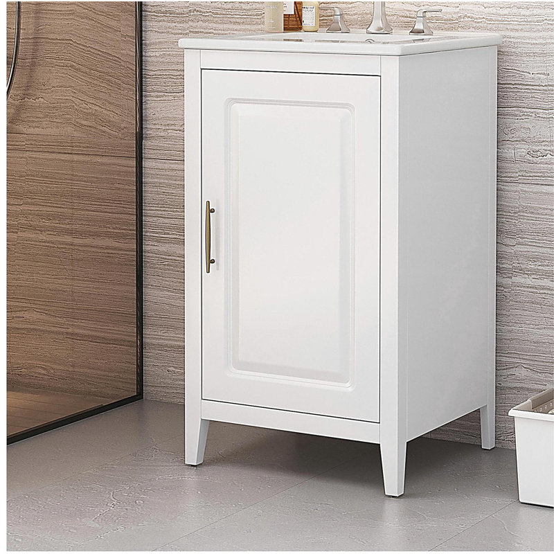 Meuble-lavabo de 20,3 po avec lavabo, tiroir fonctionnel, tablette de porte, porte à fermeture douce, blanc, Blanc