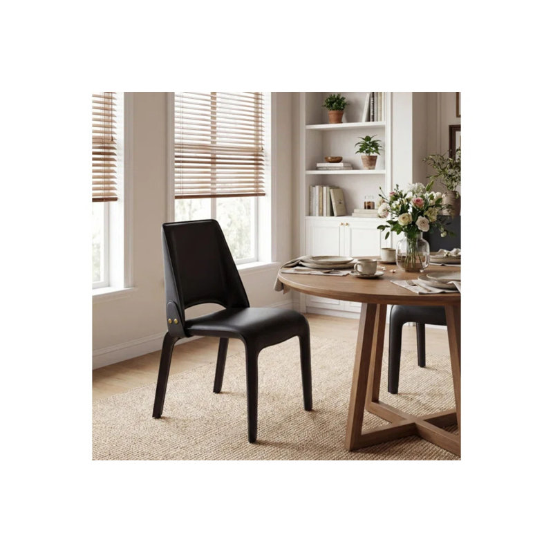 Full Assembled Saddle Leather Dining Chair Upholstered Side Chair With Padded Seat, Armless Vanity Chair With Metal Frame For Dining Living Room Vanity Office