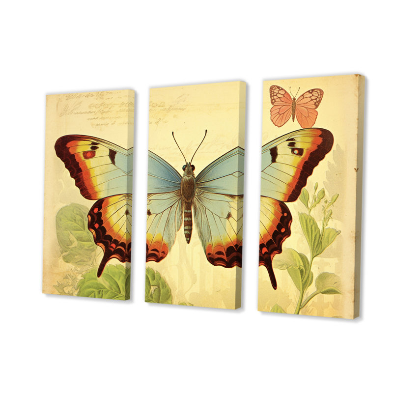 Illustration rétro d'un ensemble de reproductions d'art mural papillon élégant VI - animaux, H 32 po x l 48 po x P 1 po