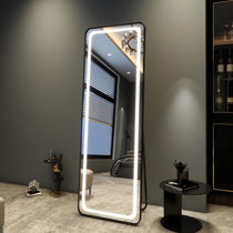 23.6 in. W x 65 in. H Rectangle Framed Black LED Full Length Mirror with Lights Large Floor Mirror Stand Up Dress Mirror