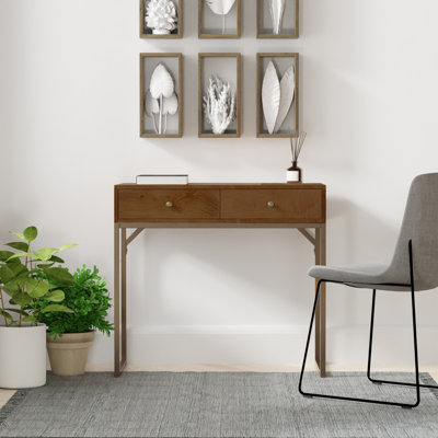 Linden Modular Solid Wood Desk with Built-In Power, Walnut
