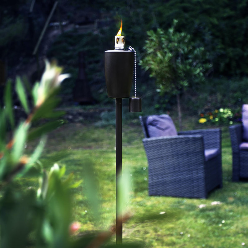 Harbour Housewares - 6x Garden Flame Torches - Metal Barrel Design, Black