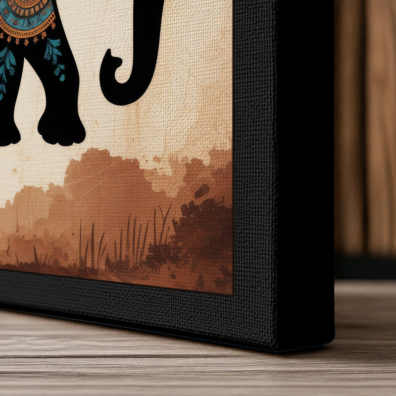 Mechanical Elephant With Mountains Steampunk - Print, 30x20 - 76.2 x 50.8 cm, Black Border