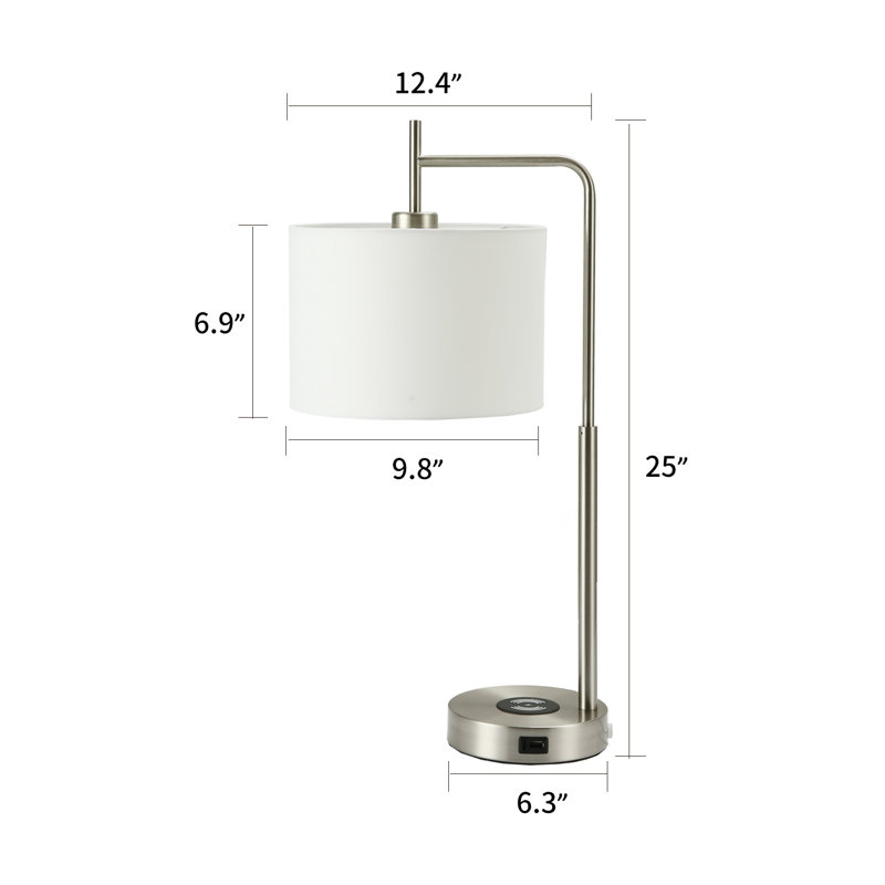 Lampe de table tactile de 25 po avec chargeur sans fil et ports USB Barlett