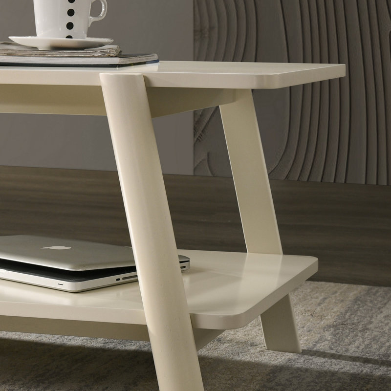 Table de bout en bois moderne Mid-Century, finition blanc cassé, Off-White