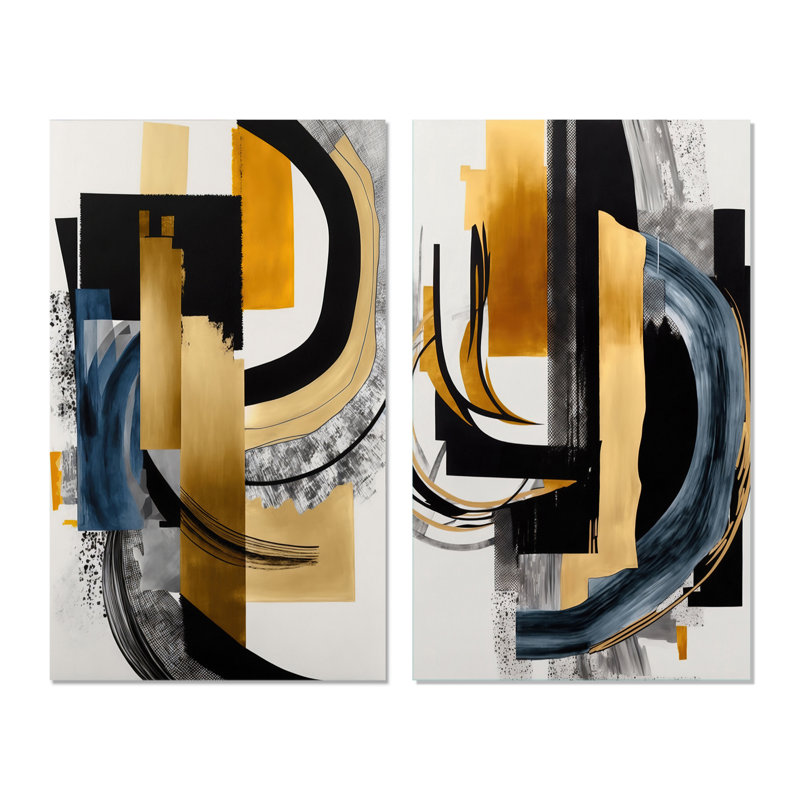 «Glam Gold and Black Expression I», 2 pièces sur toile, Toile tendue, H 32 po x l 32 po