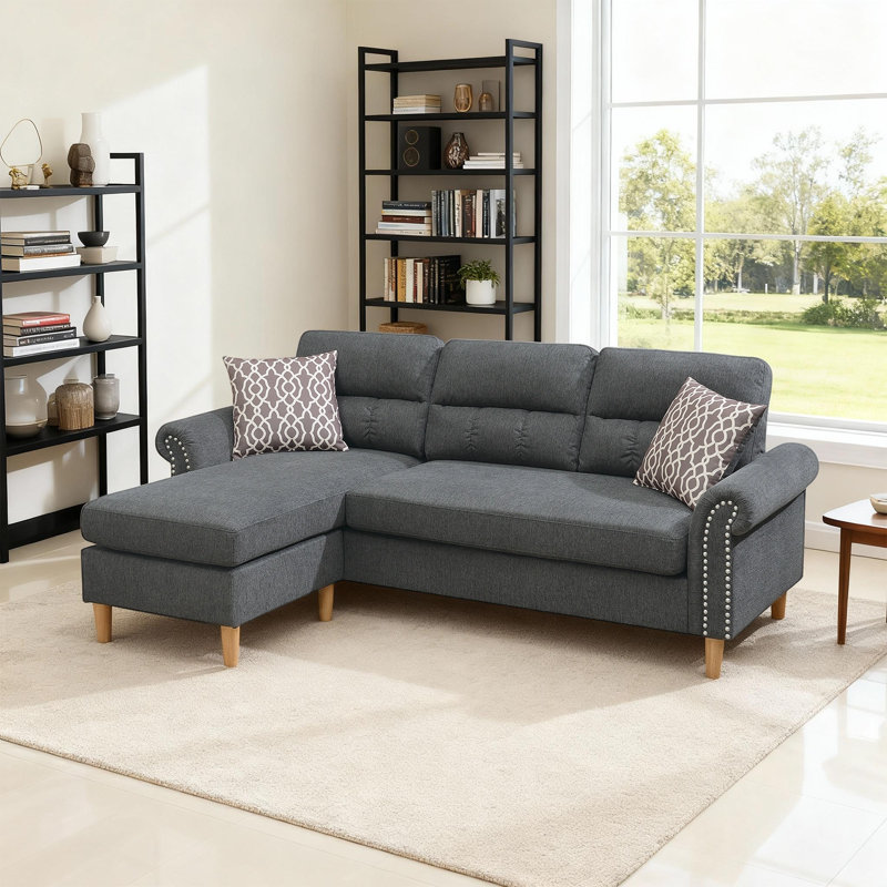 Canapé modulaire réversible 2 pièces avec méridienne et revêtement en velours, Ardoise