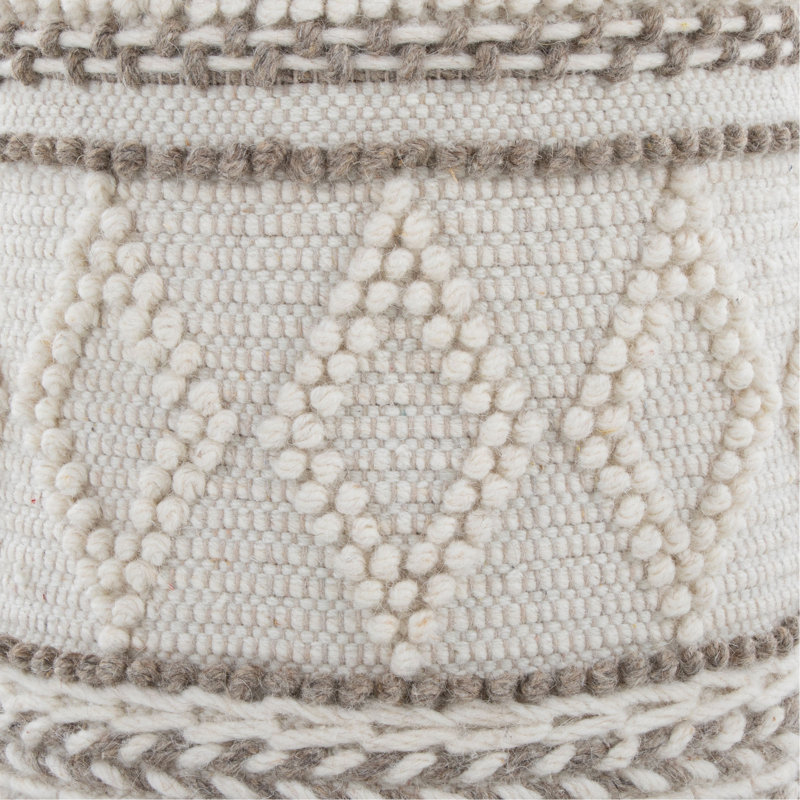 Repose-pieds de rangement 18 po en laine tissée à la main beige avec motif touffeté et noué, Beige