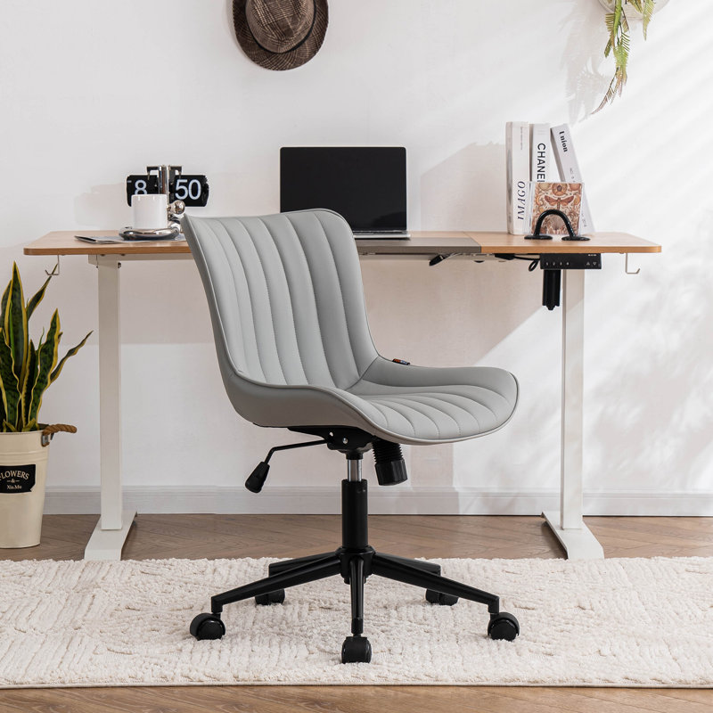 Swivel Adjustable Office Chair Ergonomic Faux Leather Desk Chair with Backrest Comfortable Padded Executive Chair for Home Office, Vanity Room