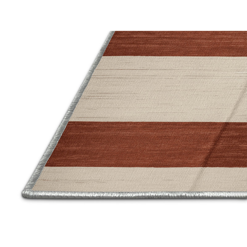 Tapis beige à rayures horizontales lavable à la machine, Rectangle 5 pi x 8 pi