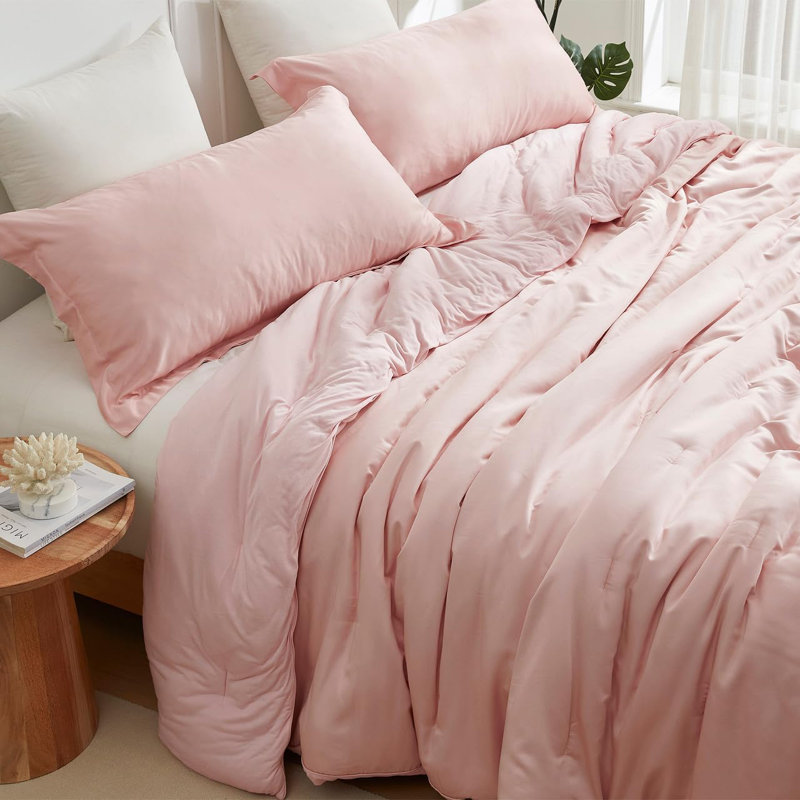 Ensemble d'édredon en rayonne Coma Inducteur, Édredon pour grand lit + 2 taies décoratives sta, Rose
