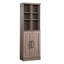 Armoire de rangement au fini brun-gris, adaptable à différents besoins, tablettes et portes réglables, idéale pour divers espaces, avec base, dimensions compactes, assemblage rapide, armoire polyvalente, gris