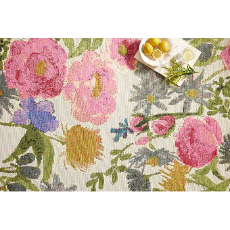 Winston Porter Eldina Machine Woven Ivory/Pink/Green Indoor/Outdoor Rug ...
