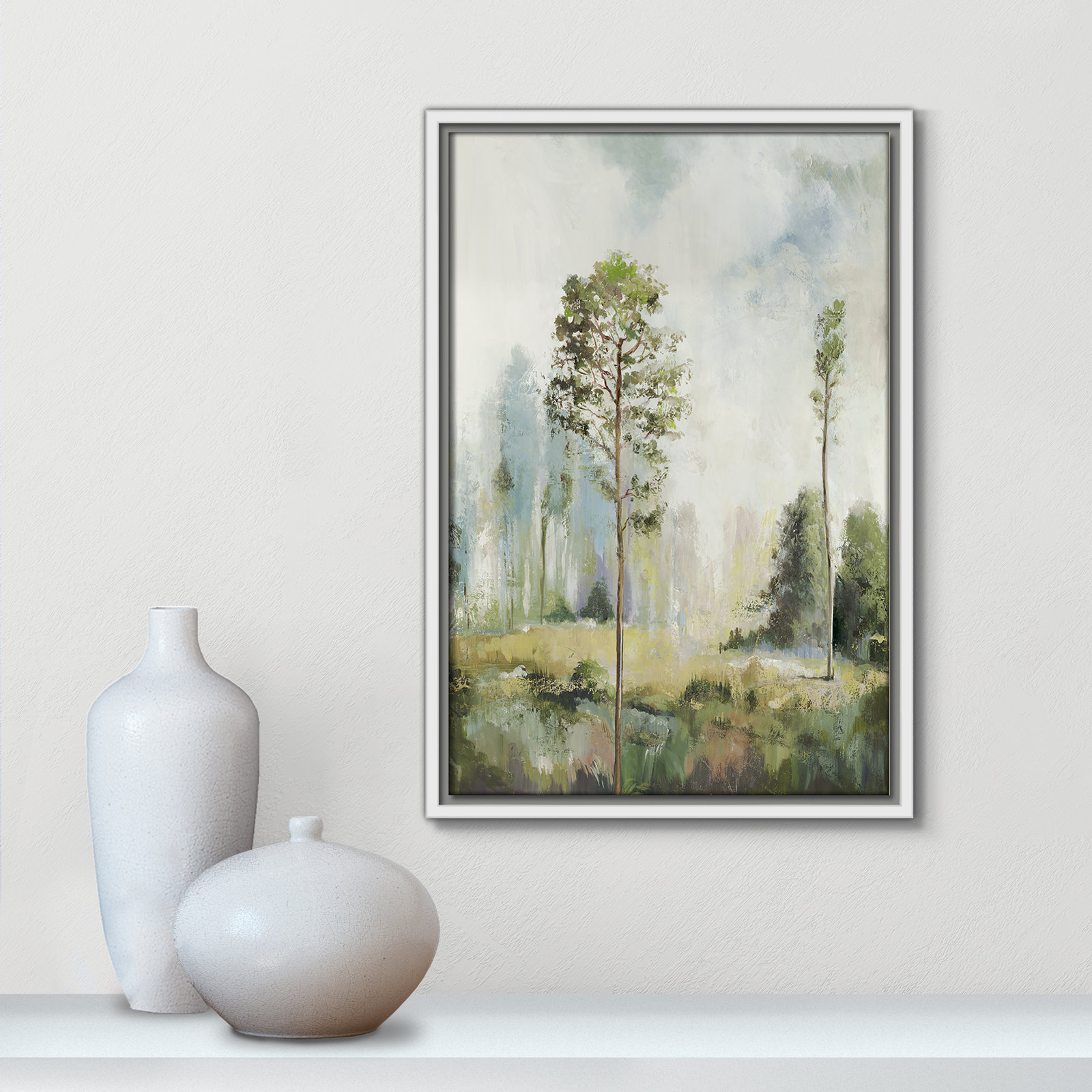 Teton "Tall Green Trees I" Print by Allison Pearce, 19.5" H x 13.5" W, White