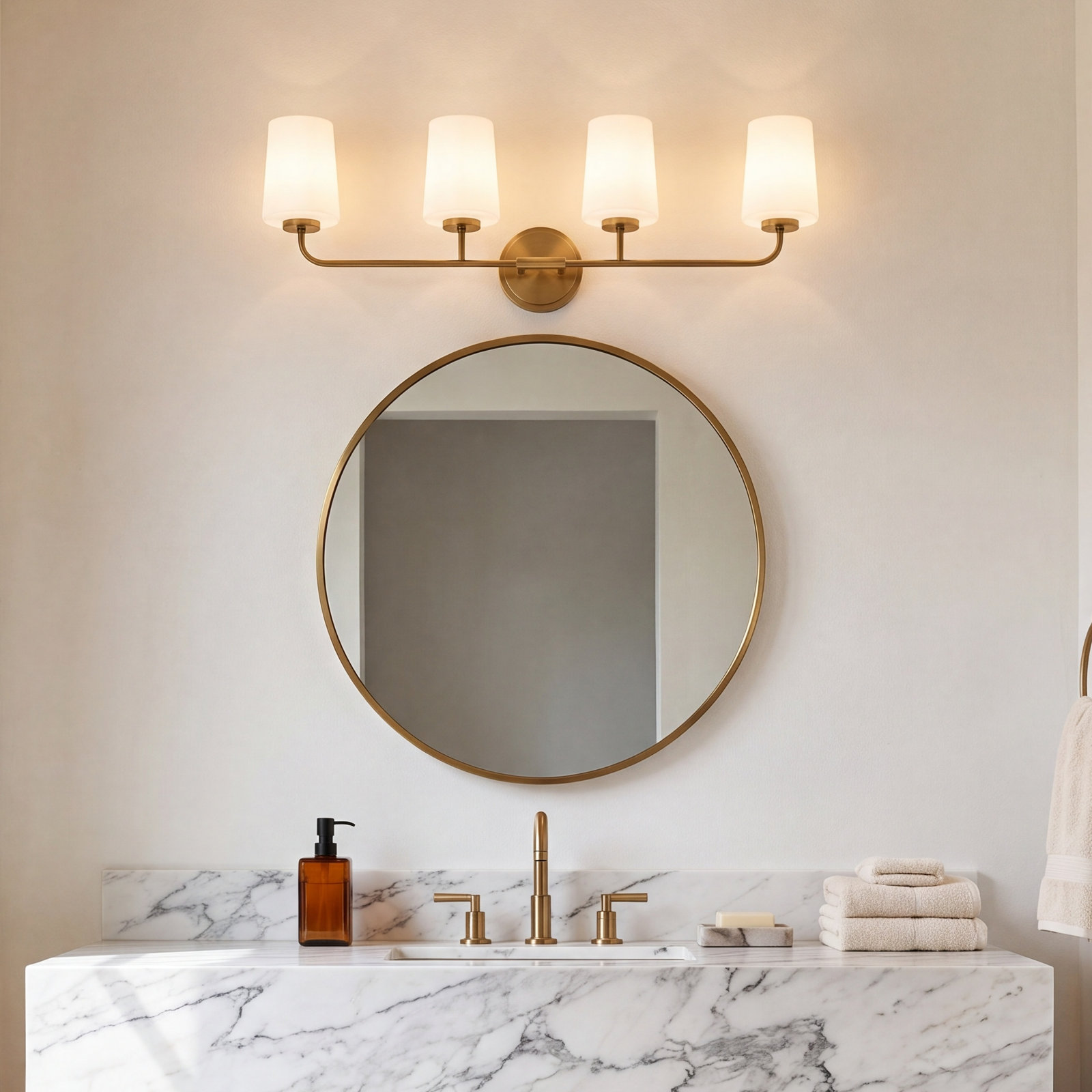 Fitz 4-Light Dimmable Vanity Light, Lacquered Brass