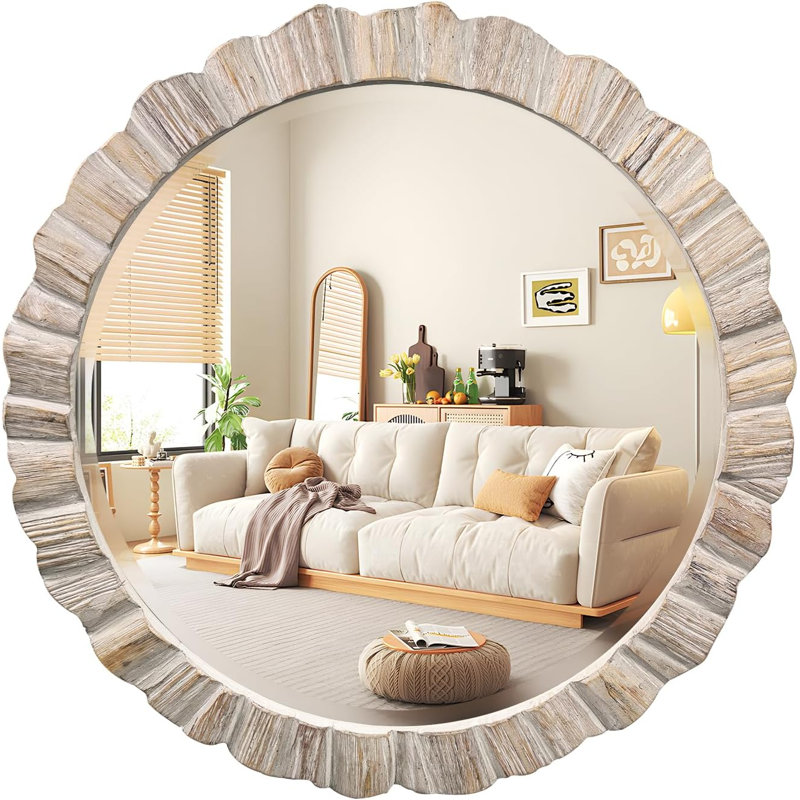 Miroir rond en bois