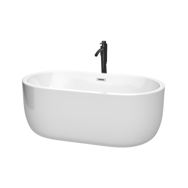 Juliette 60'' x 31.25'' Soaking Acrylic Bathtub with Faucet, White/Polished Chrome/Matte Black