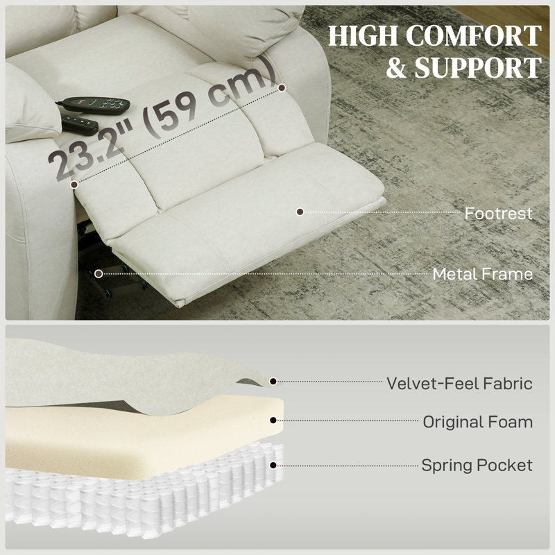 Fauteuil inclinable de massage avec moteur Quiet, Blanc, crème