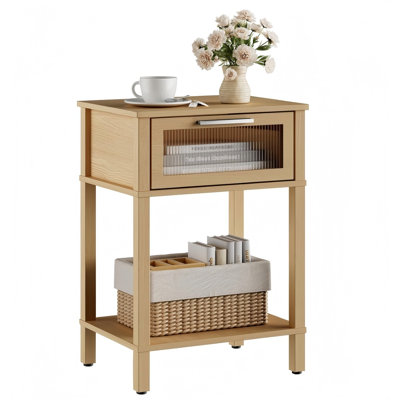 Nightstand Wooden Bedside Table With Drawer Night Stands Modern Style Small End Table Side Table With Storage Shelf by Latitude Run