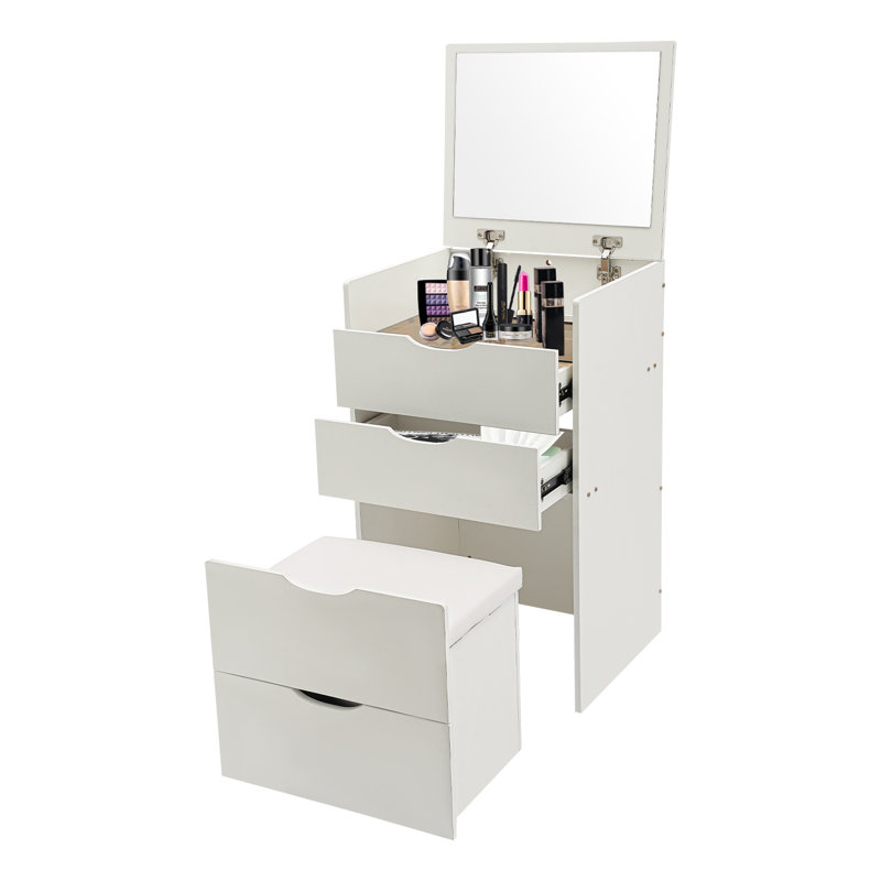 Ensemble de coiffeuse avec miroir, 3 tiroirs et tabouret , Blanc