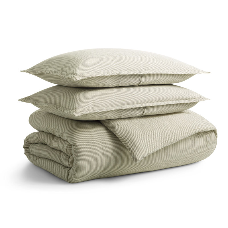 Kimball Duvet Cover Set, Queen Duvet Cover + 2 Queen Shams, Loden Green/Putty
