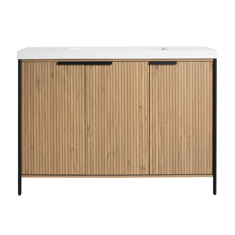 Meuble-lavabo autoportant avec lavabo en résine et portes à fermeture douce, 48 po