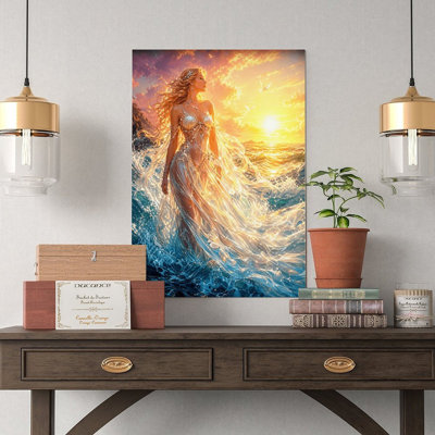 Canvas Wall Art Golden Mermaid Goddess Sunset Ocean Wall Art Vintage Poster Print Home Decor