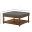 Grande table basse carrée avec repose-pieds en lin capitonné et grand repose-pieds avec tablette en bois massif-727916195