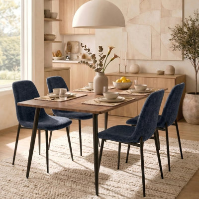 Izzat 4-Person Dining Set with 47" D Rectangular Table and Chenille Chairs