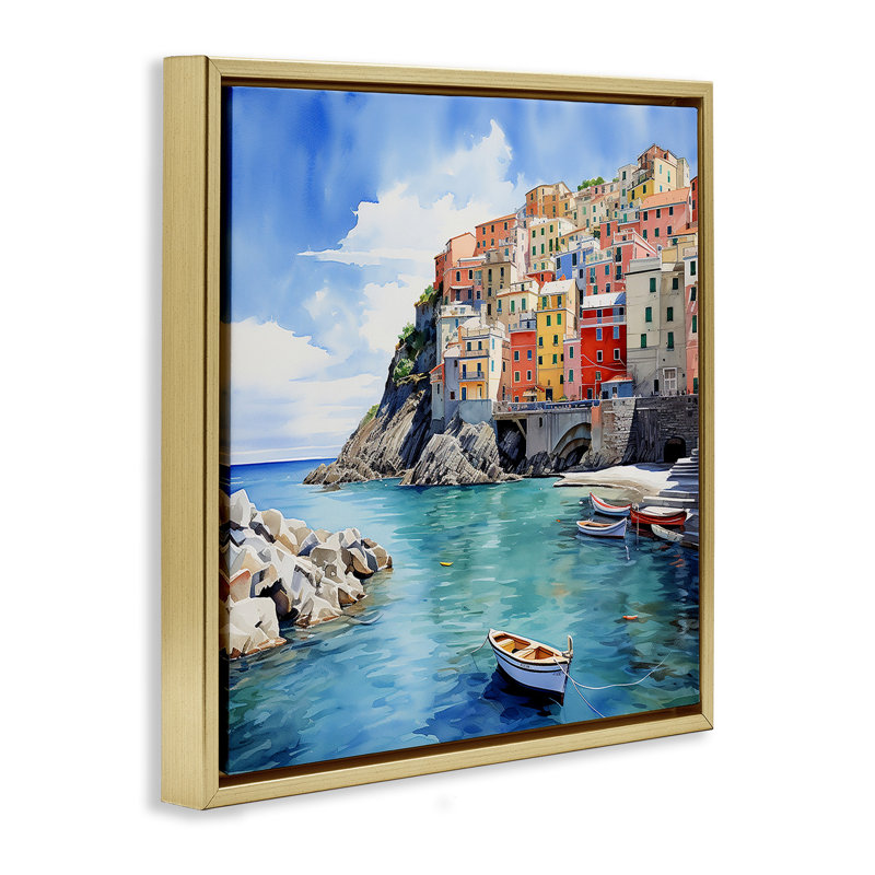 Cinque Terre Port, Metallic Gold Floater Frame, 25" H x 25" W