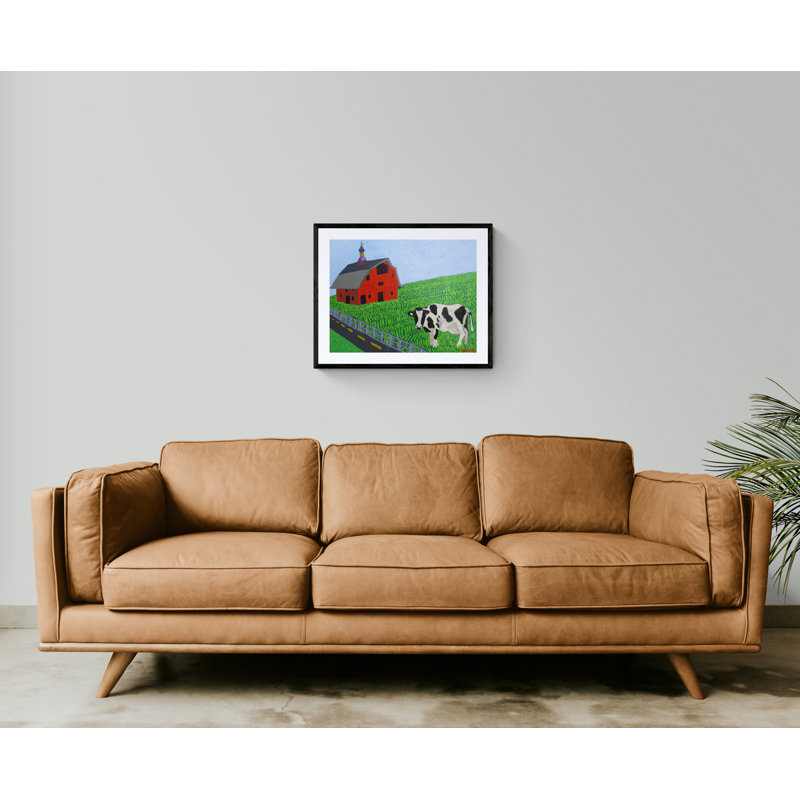 Elsie And The Barn Print by Sue Graef, 25.25" H x 31.25" W, Black Framed Paper