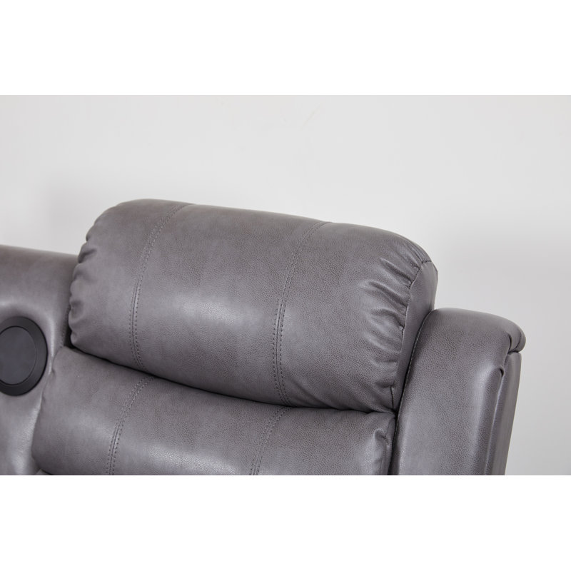 Causeuse en similicuir 68,89 po avec inclinable et haut-parleurs Bluetooth, Gris