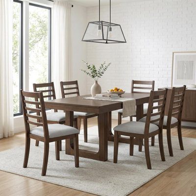 7-Piece Extendable Dining Table Set, Farmhouse Extendable Table with 18" Move Leaf, 78" Rustic Wooden Kitchen Table and 6 piece Upholstered Chairs, Ex