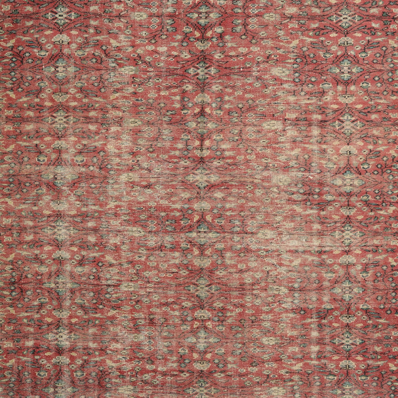 Tapis oriental en laine rouge, Carré 6 pi