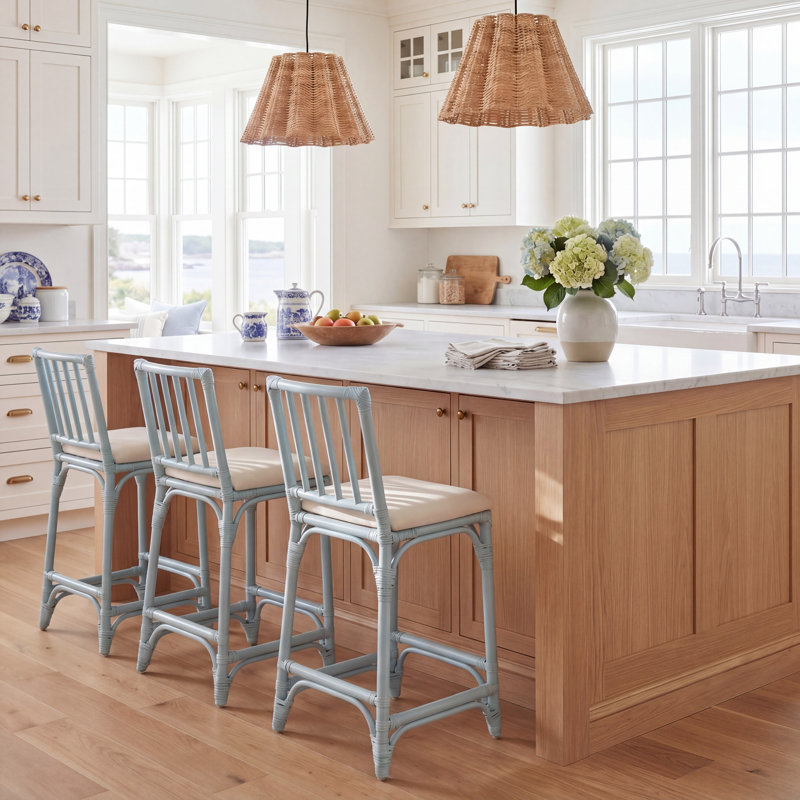 Mylinda Barstool with Cushion, Light Blue