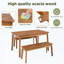 3-Piece Diagonal-Grained Acacia Wood Table & Bench Dining Set