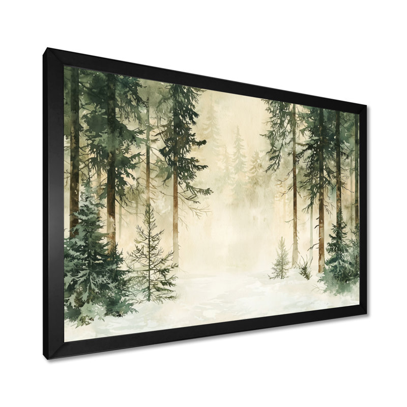 «Minimalist Winter Forest Landscape I - Winter Landscape», reproduction d'art mural, H 16 po x l 32 po, Noir