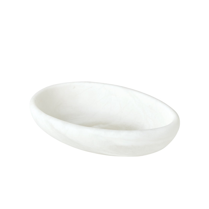Handmade Alabaster Decorative Bowl, 3" H x 12" W x 8" D