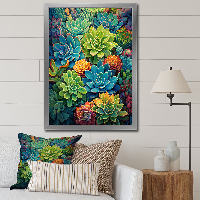 «Eugina Succulent Paradise I», reproduction sur toile, H 44 po x l 34 po x P 1,5 po, Cadre photo gris