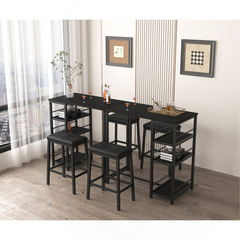 Ensemble de table de salle à manger pour 2 personnes avec 3 grandes tablettes de rangement, tabourets de cuisine en similicuir rembourré, coin repas 3 pièces pour petit espace, appartement