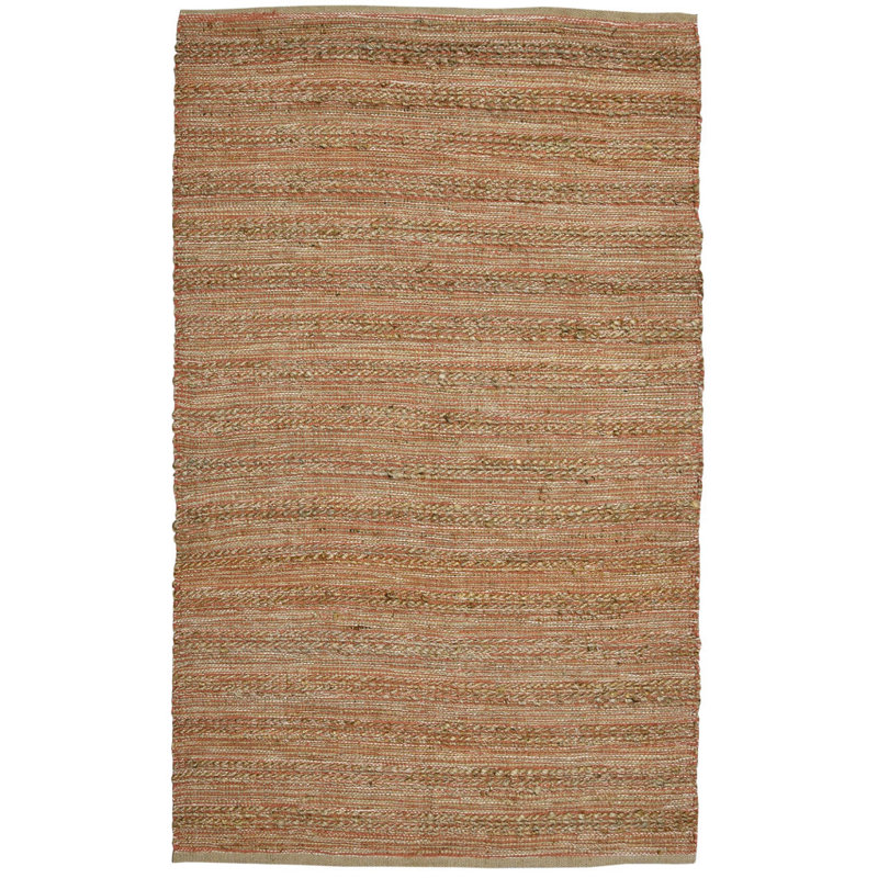 Tapis tissé à la main 8 pi x 10 pi à rayures en jute brun et rouge brique