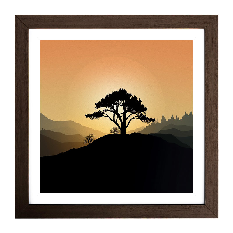 Landscape Silhouette - Single Picture Frame Print on Wood, Walnut