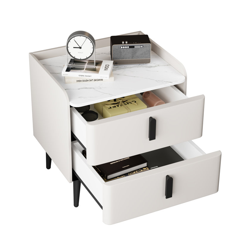 Table de chevet avec 2 tiroirs (table de chevet seulement), Blanc