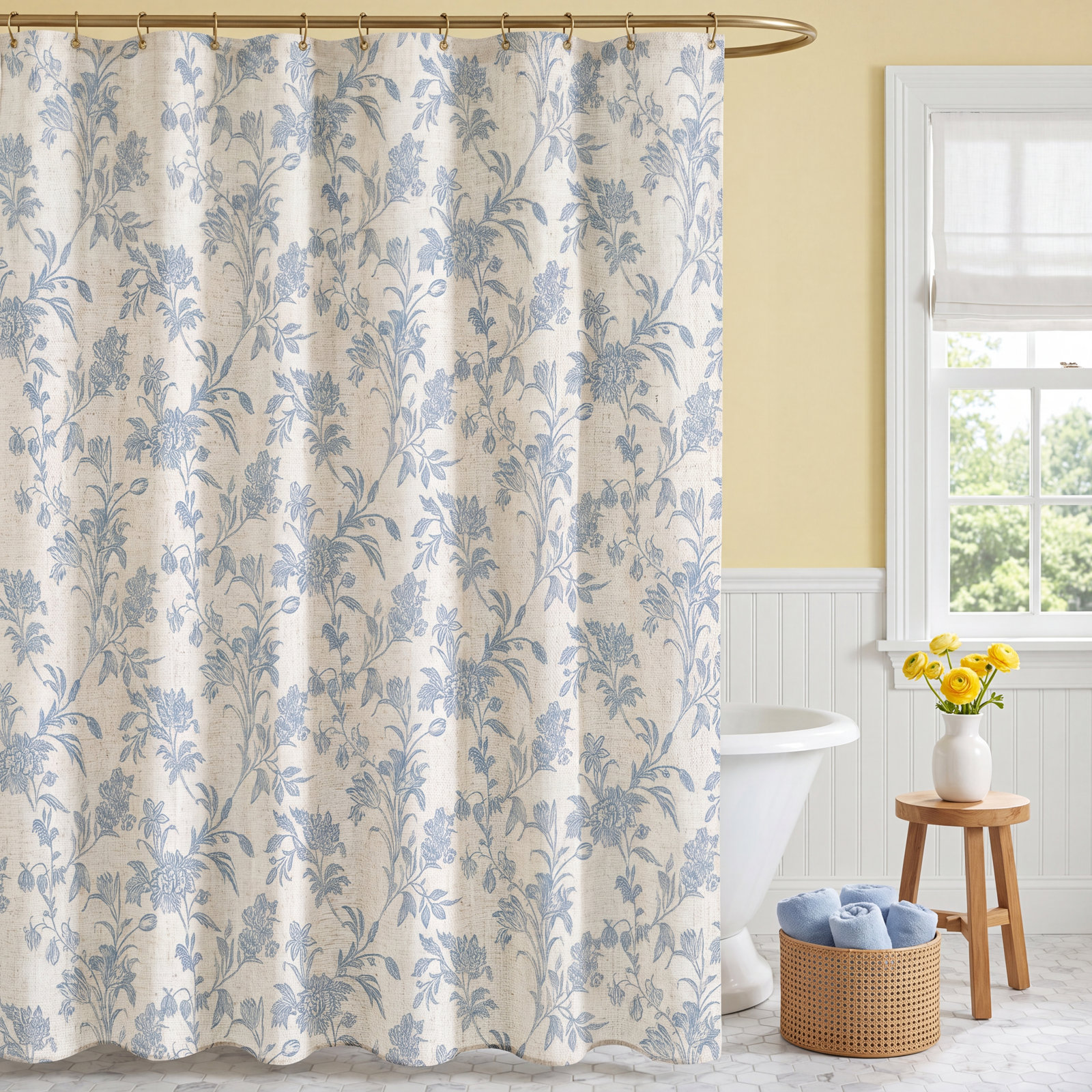 Floral Cotton Linen Cottagecore Shower Curtain